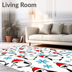 Penguins Christmas Red Hat Snowflakes Rug