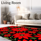 Vibrant Red Floral Black Background Rug