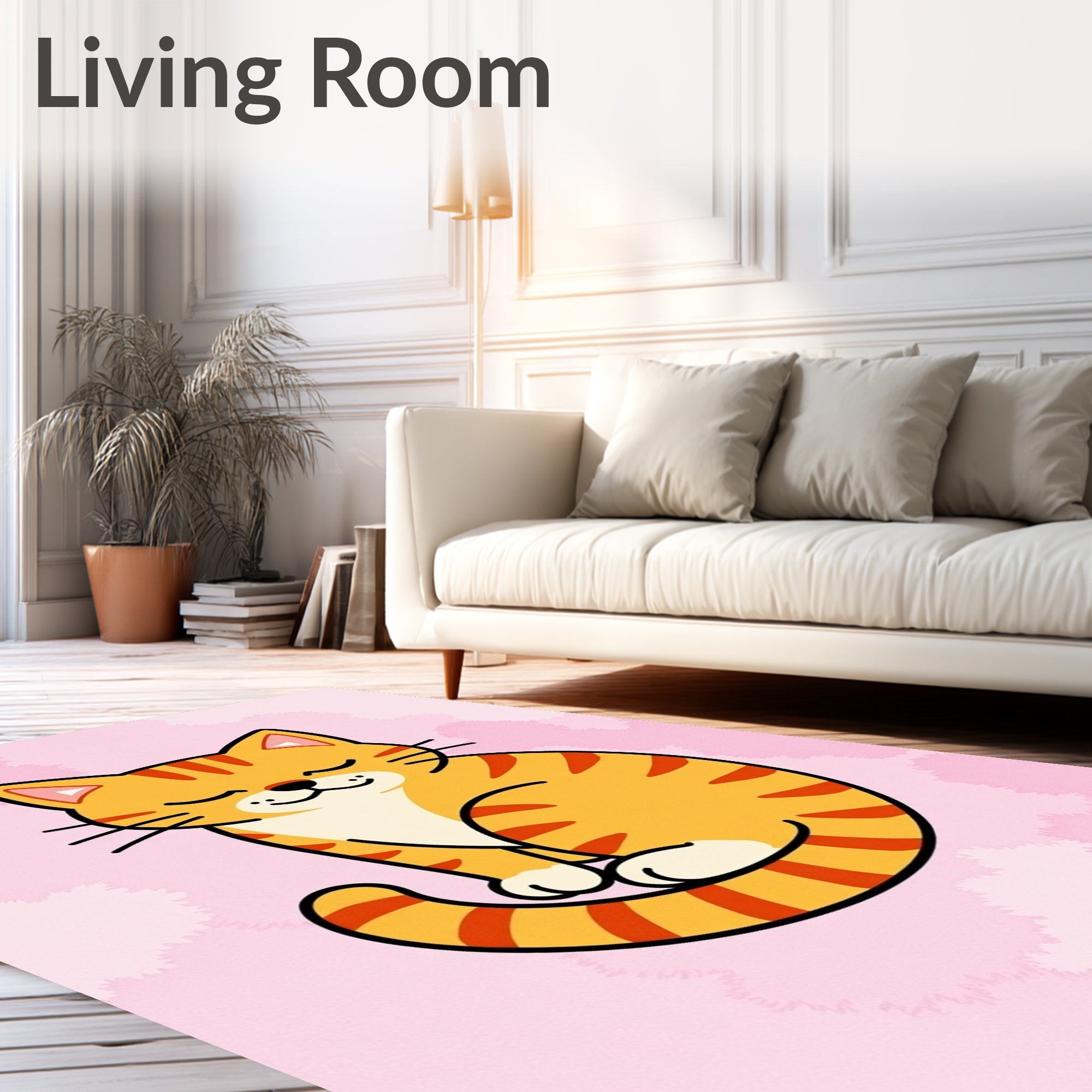 Orange Tabby Cat Pink Cloud Area Rug