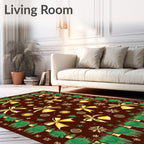 Brown Yellow Bells Snowflakes Festive Throw Rug