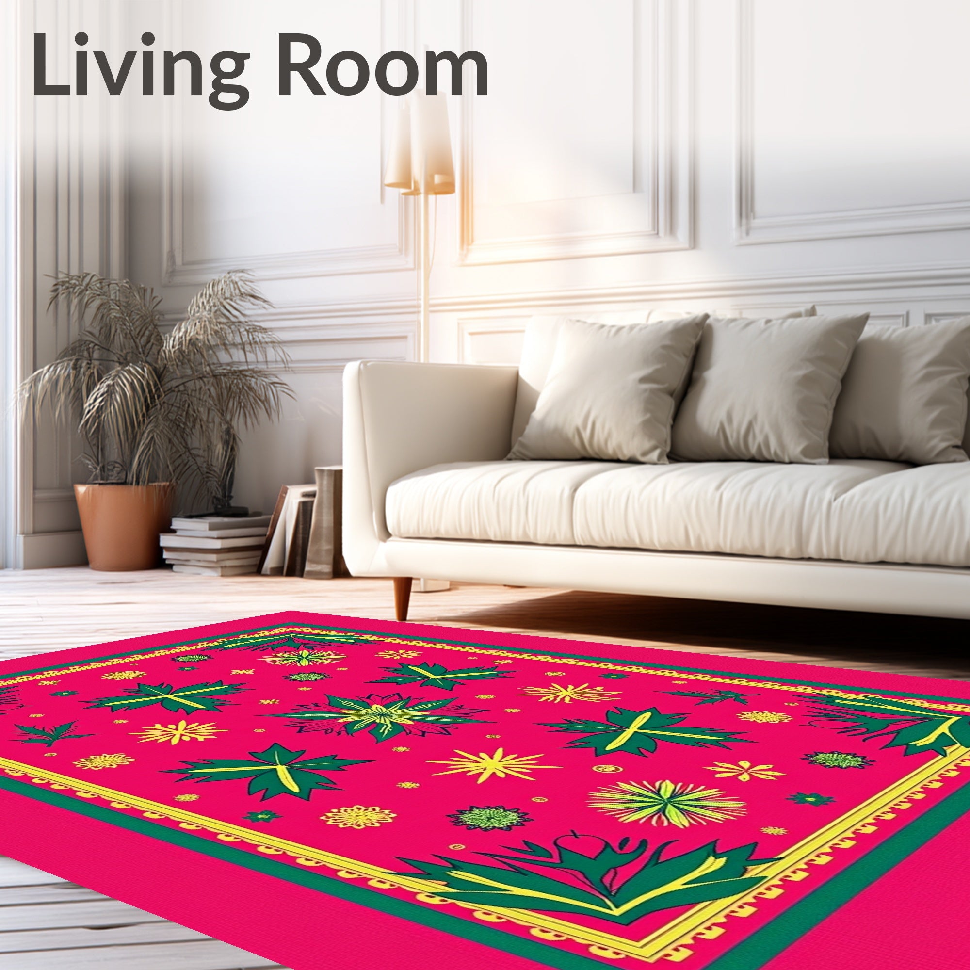 Vibrant Pink Green Floral Garden Rug