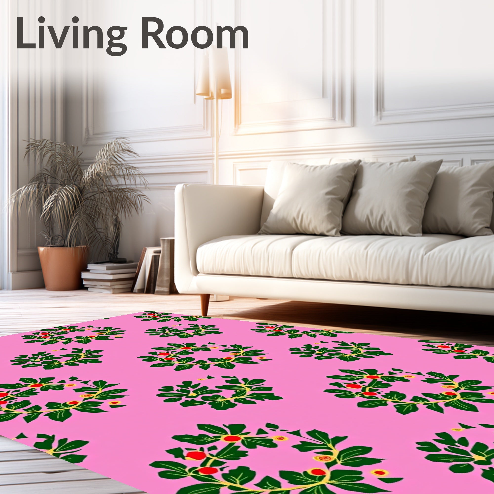 Pink Garden Wreath Red Berry Rug