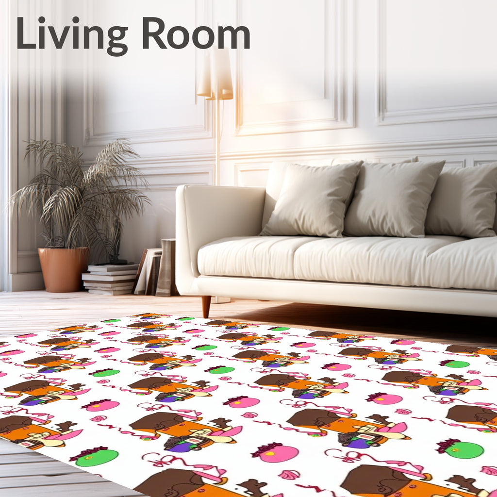 Whimsical Orange House Pink Flower Rug