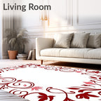 Crimson Swirl Floral Frame Rug