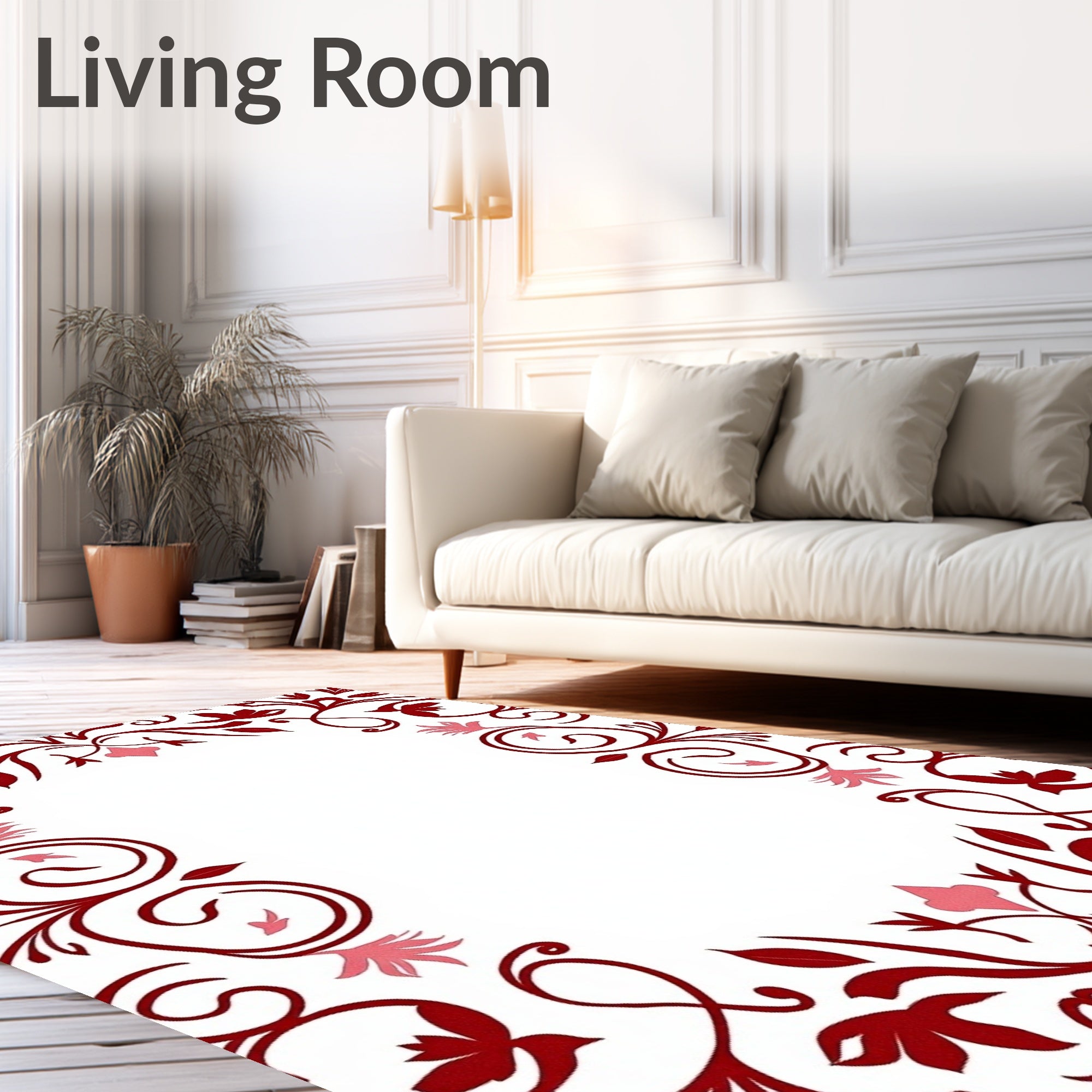 Crimson Swirl Floral Frame Rug