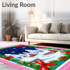 Cozy Snow Village Red Bows Garland Rug