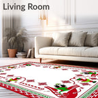 Festive Red Green Elf Snowflake Border Rug