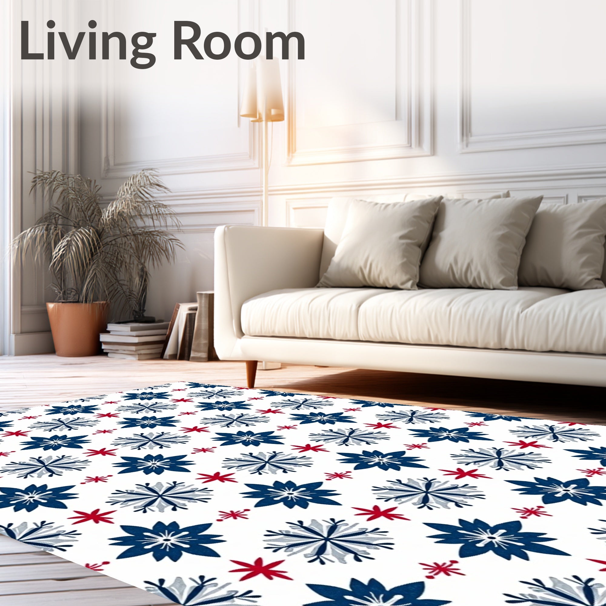 Blue and Red Starburst Floral Medallions Rug