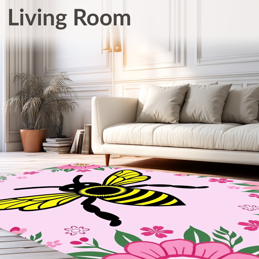 Happy Bee Floral Garden Pink Rug