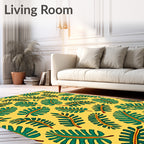 Green Tropical Leaf Yellow Background Rug