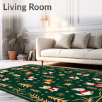 Festive Christmas Animals Gold Stars Green Rug