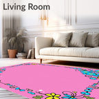 Pink Blue Yellow Floral Whimsical Border Rug