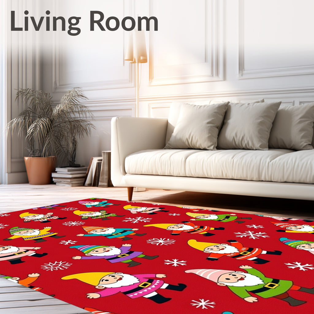 Red Festive Gnome Snowflakes Scatter Rug