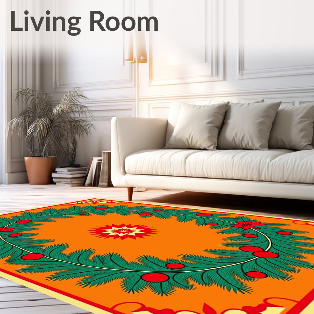Festive Evergreen Wreath Red Ornament Rug