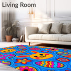 Vibrant Yellow Bunny Easter Egg Flowers Rug