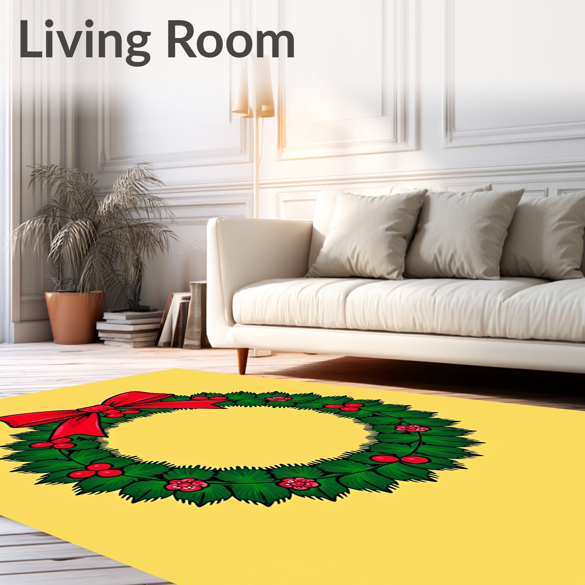 Red Festive Holly Berry Wreath Rug