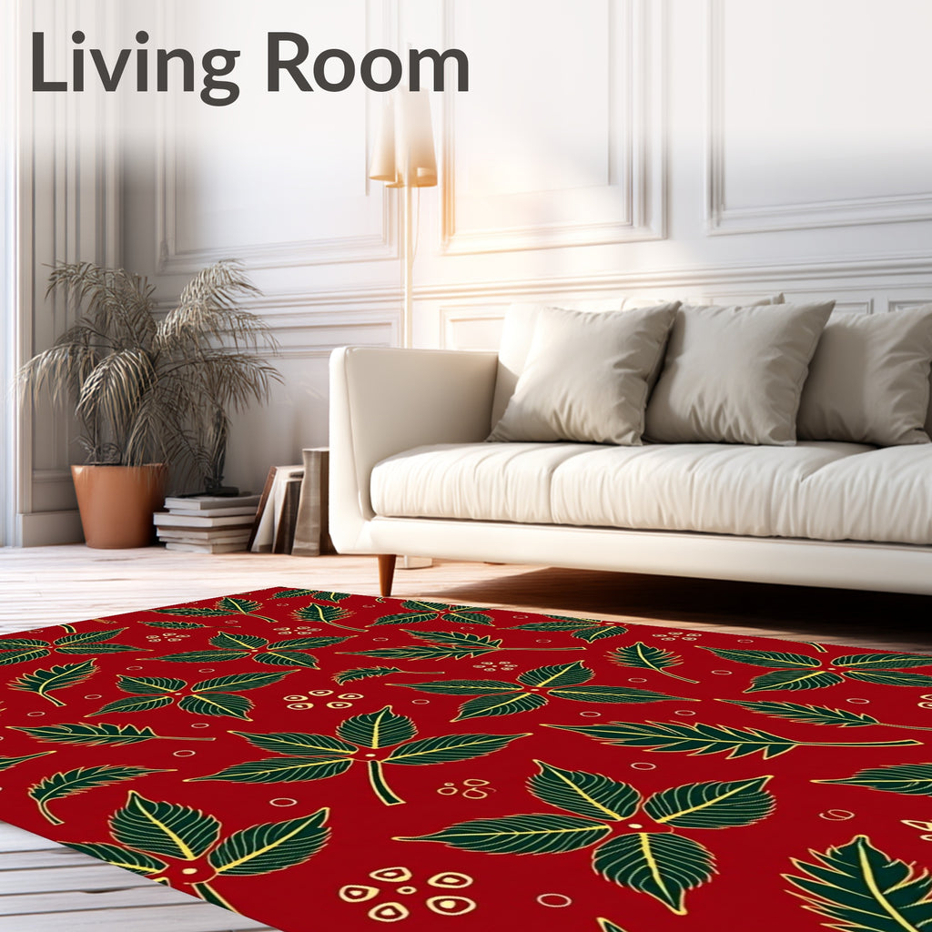 Crimson Dark Green Leafy Botanical Rug