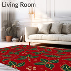 Crimson Dark Green Leafy Botanical Rug