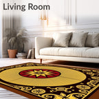 Crimson Yellow Sunburst Medallion Frame Rug