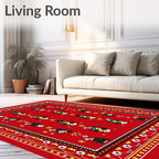 Red Folk Art Christmas Tree Rug