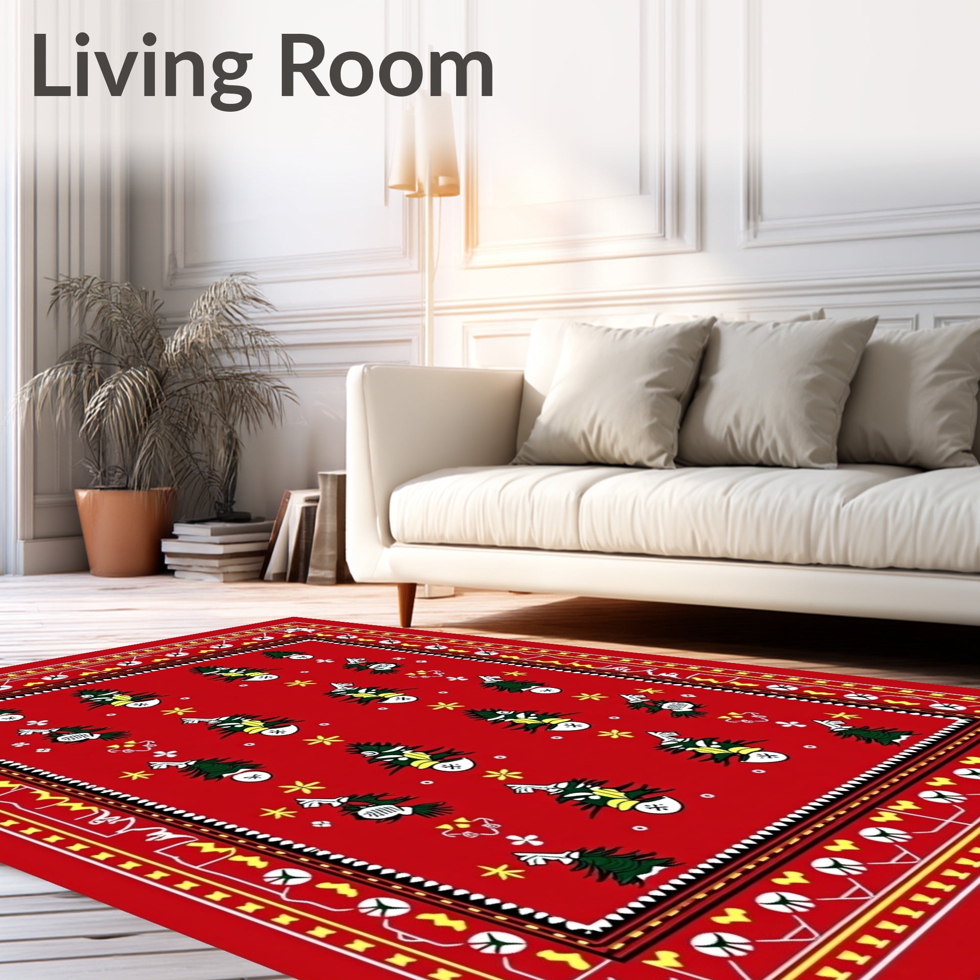 Red Folk Art Christmas Tree Rug