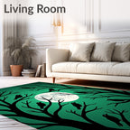 Dark Teal Perched Crow Moonscape Rug