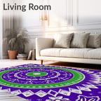 White Floral Mandala On Purple And Green Rug