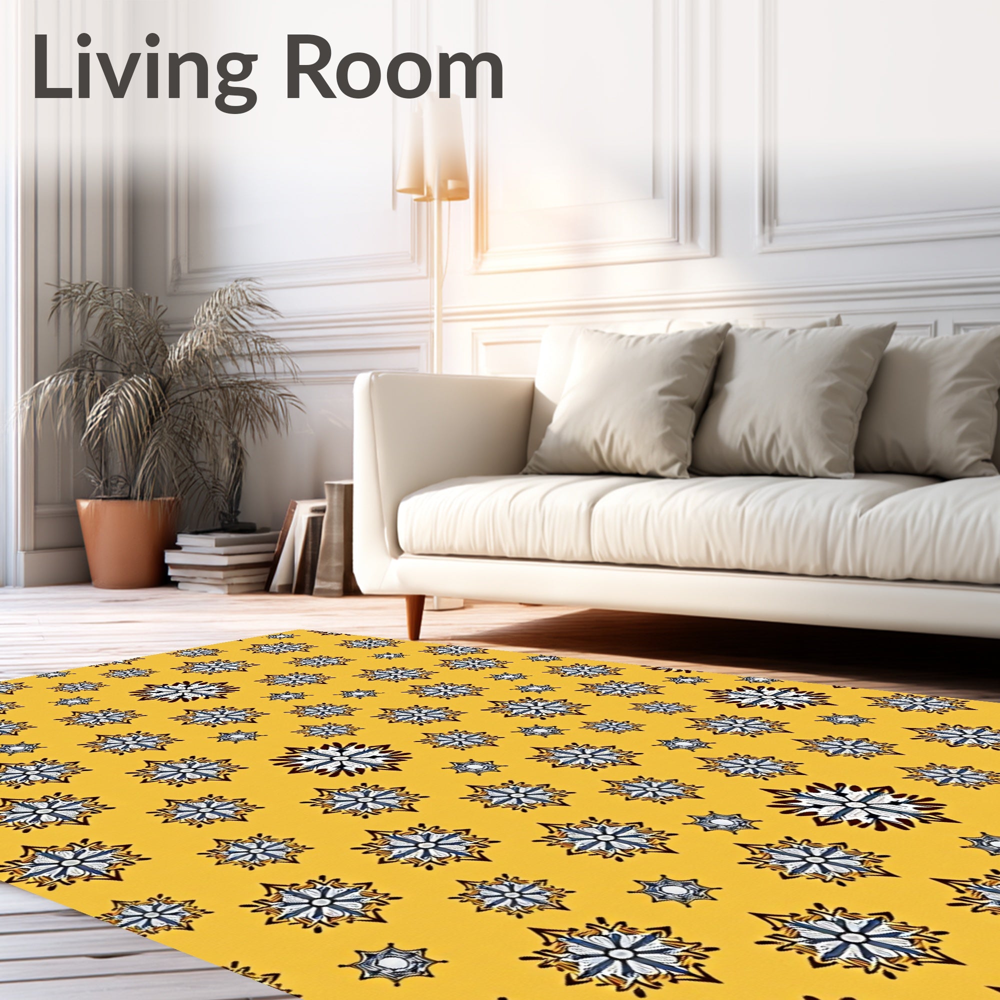 Golden Yellow Snowflake Medallion Rug