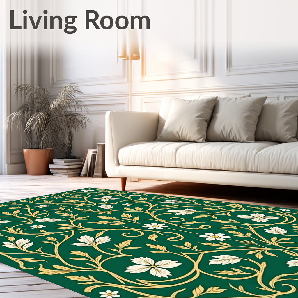 Emerald Green Floral Vine Ornament Rug