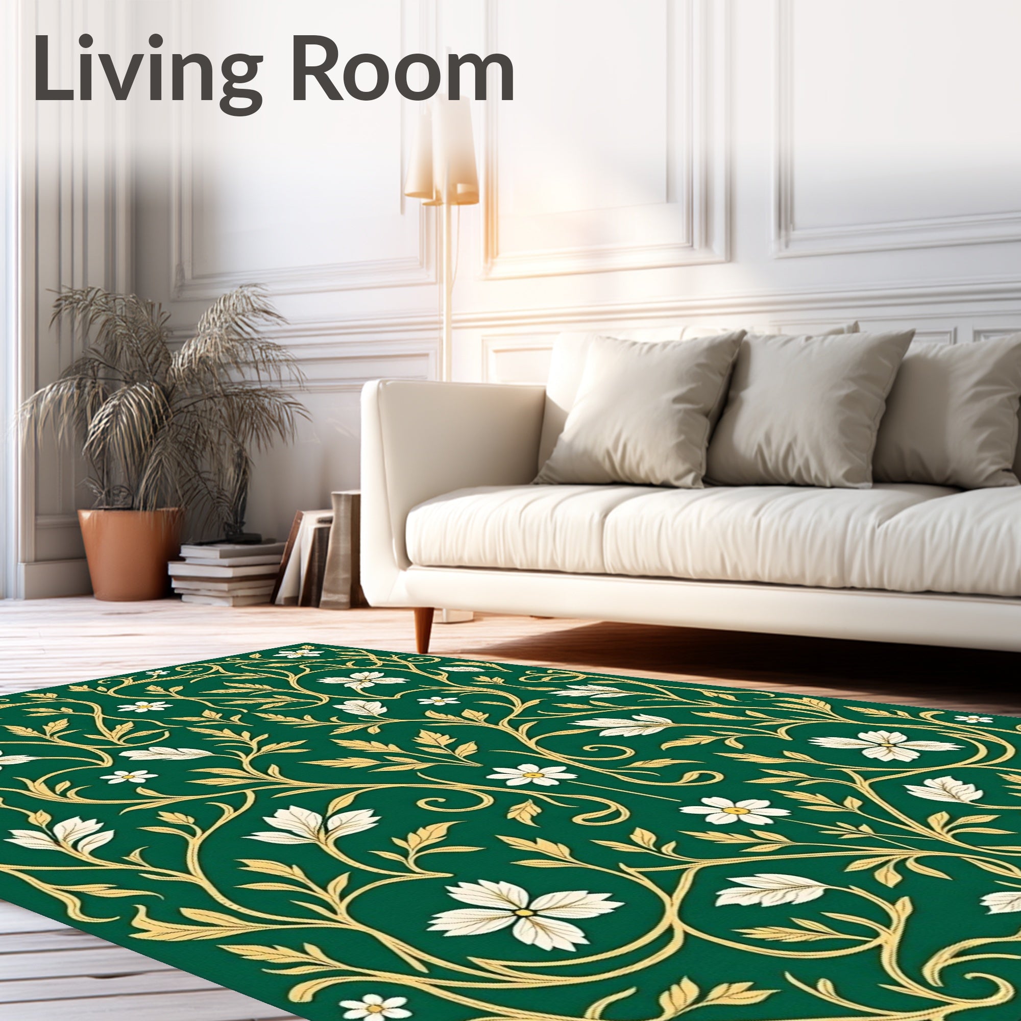 Emerald Green Floral Vine Ornament Rug