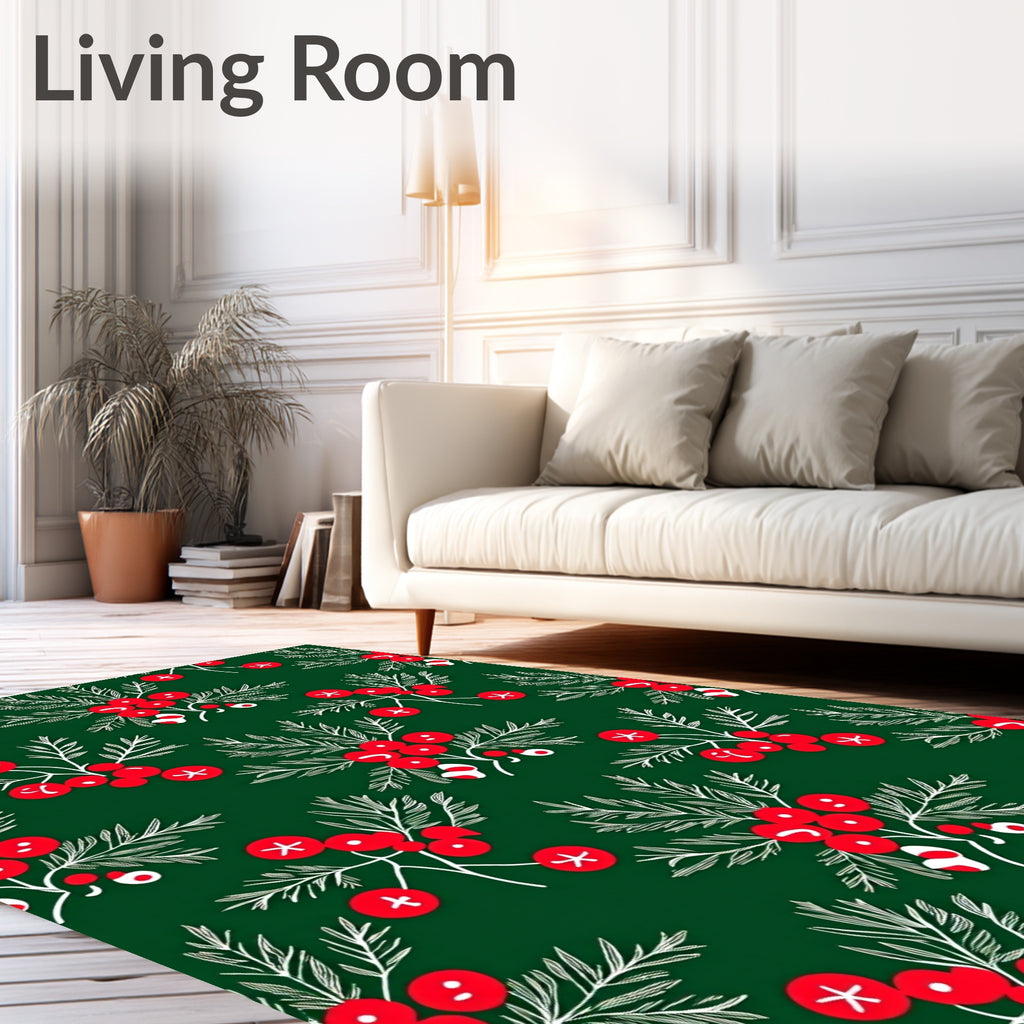 Crimson Berry Branches Green Repeat Rug