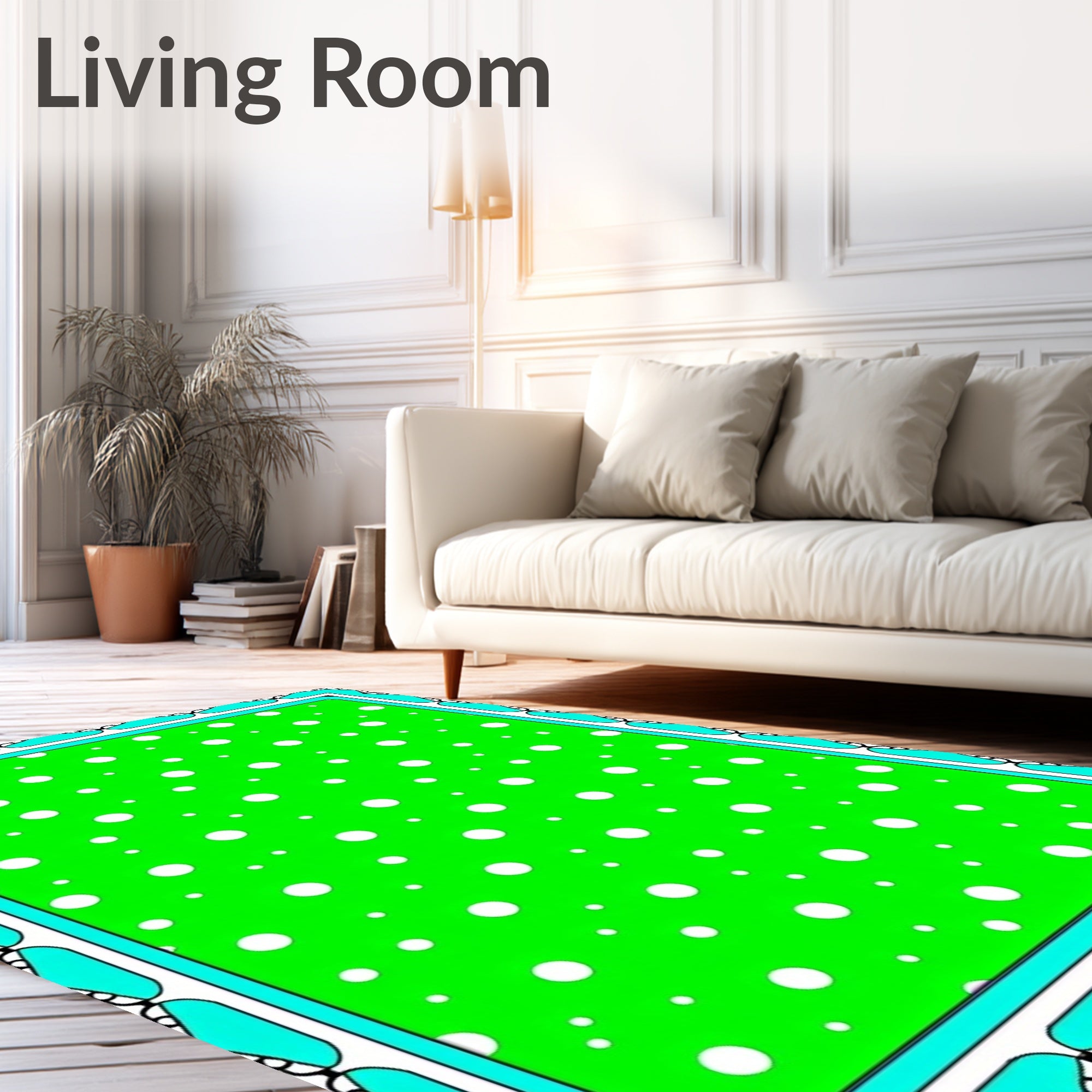 Vibrant Lime Polka Dot Inlay Rug