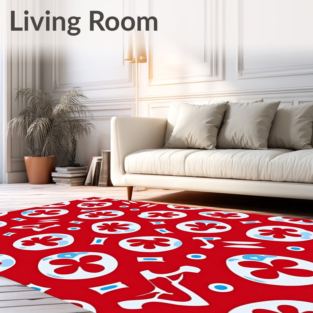Vibrant Red Abstract Flower Burst Rug