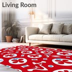 Vibrant Red Abstract Flower Burst Rug