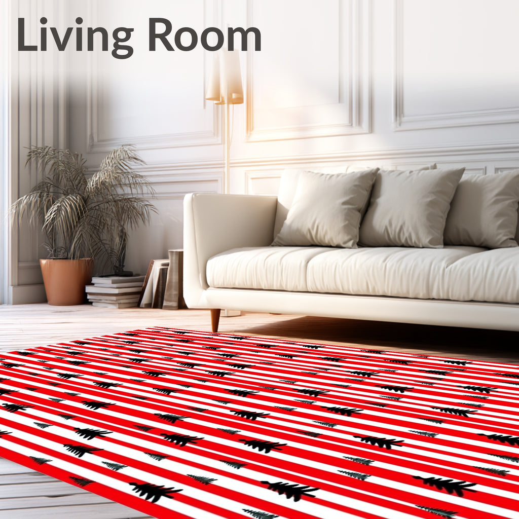 Whimsical Black Tree Stripes Rug