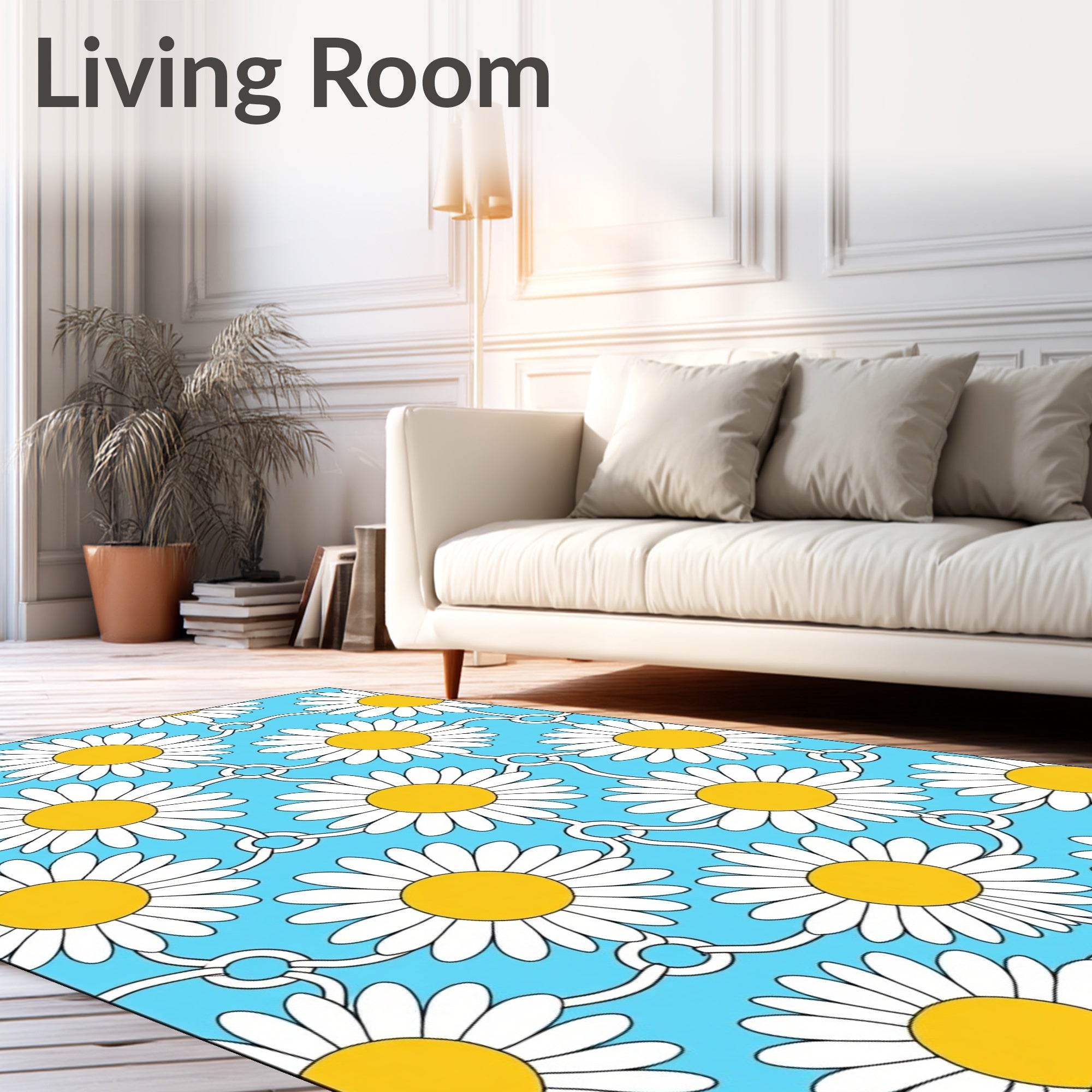 White Daisy Chain Blue Field Rug