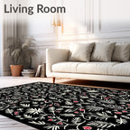 Black Cream Red Foliage All-over Rug