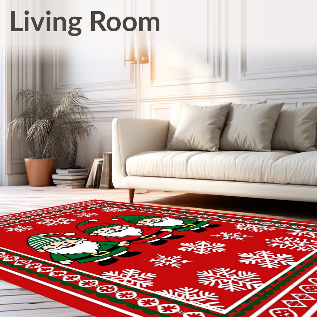 Festive Red Gnomes Snowflake Border Rug