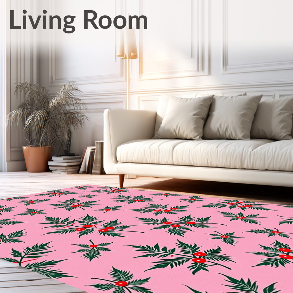 Pink Green Red Berry Foliage Rug