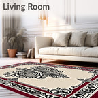Rich Crimson Black Floral Symmetry Rug