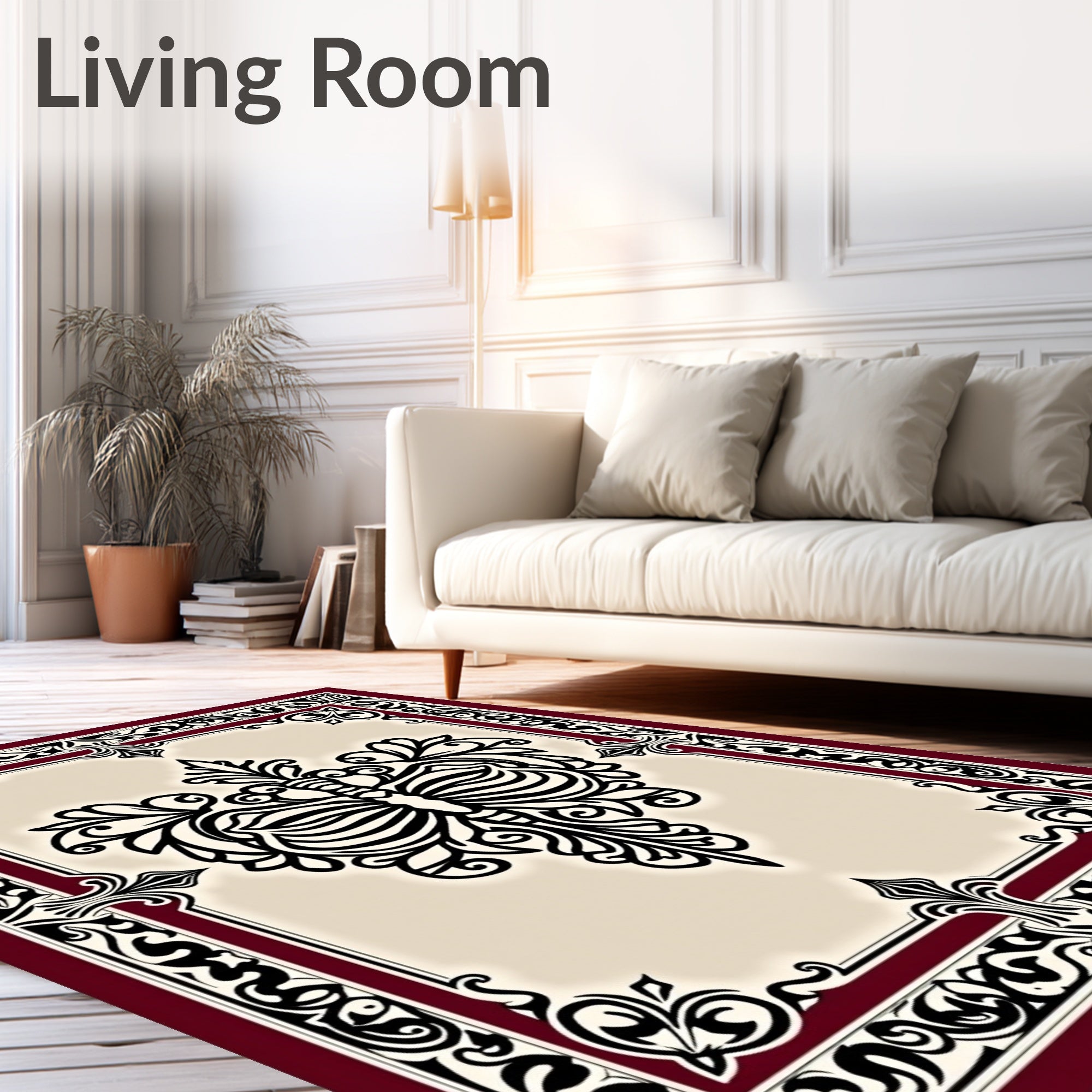 Rich Crimson Black Floral Symmetry Rug