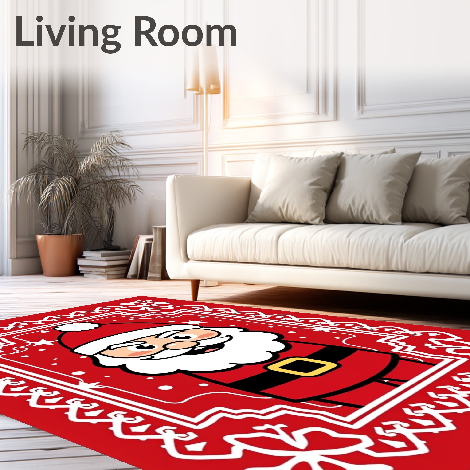 Festive Red Santa Claus Illustration Rug