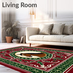 Vintage Red Horse Emblem Scrollwork Rug