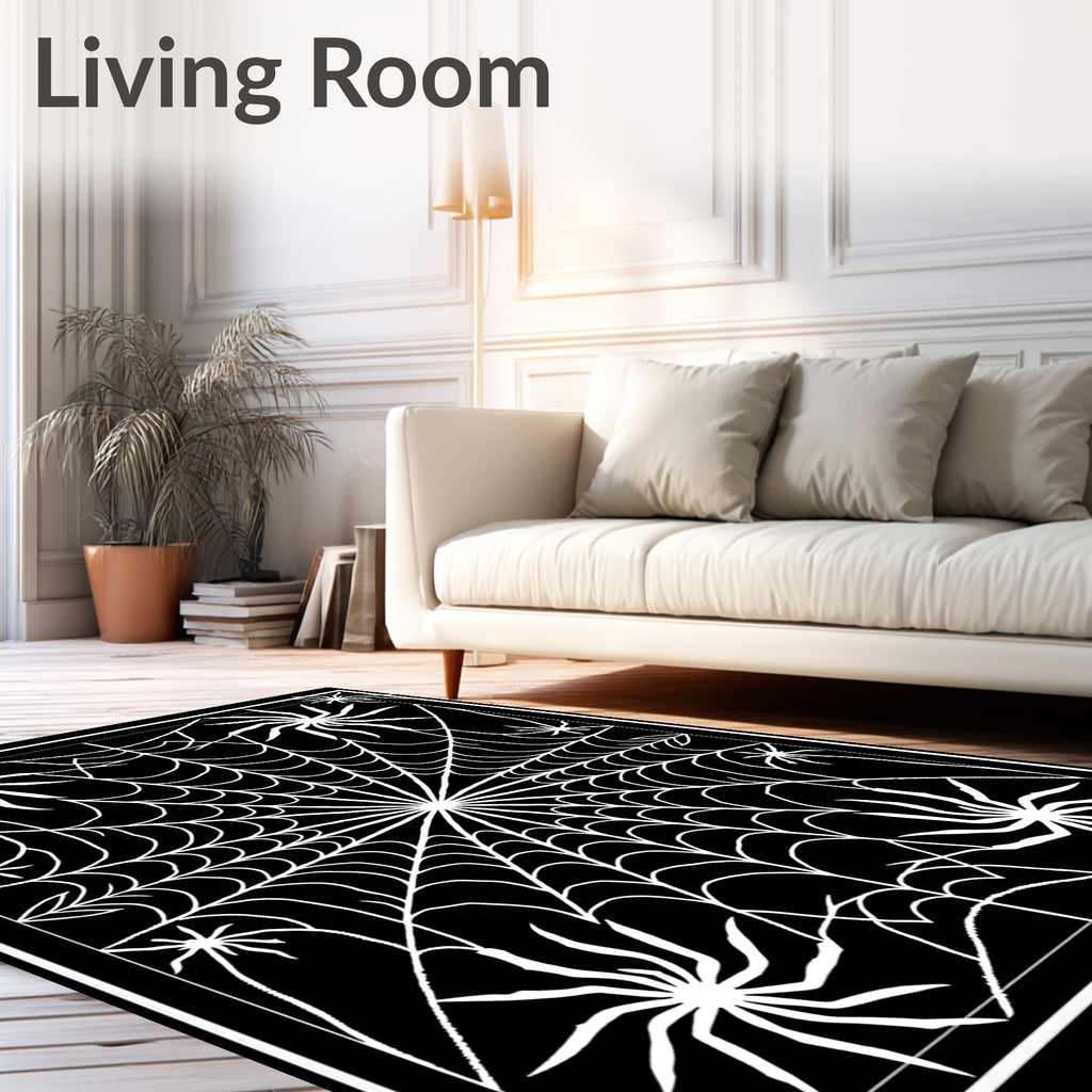 Spooky Black White Spiderweb Art Rug