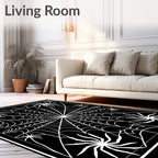 Spooky Black White Spiderweb Art Rug