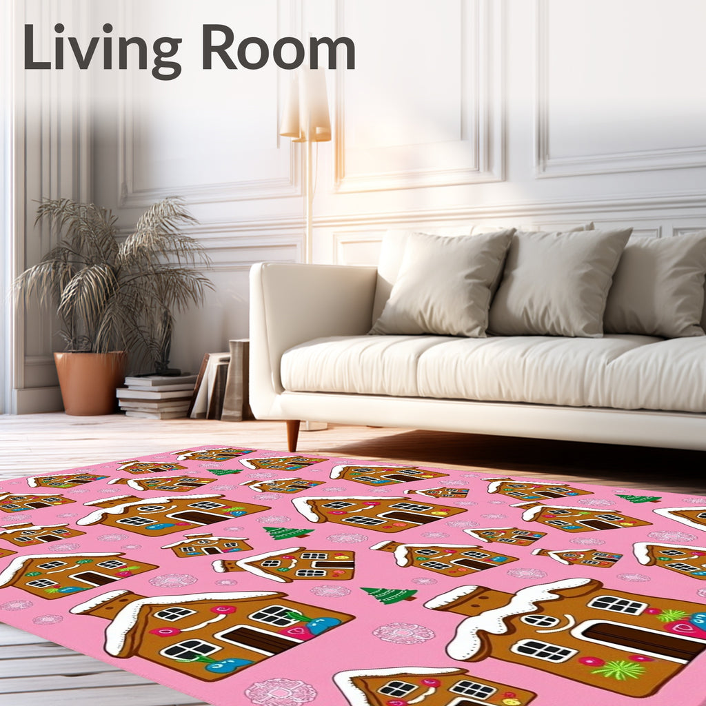 Gingerbread Houses Snow Christmas Scene Rug