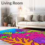 Vibrant Coral Reef Turtle Fish Scene Rug