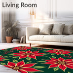 Vibrant Red Poinsettia Floral Swirl Rug