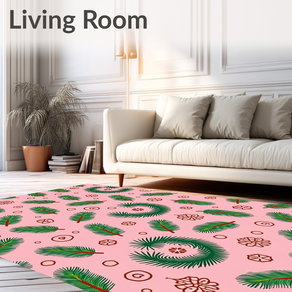 Green Pine Sprigs with Red Accents Rug