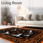 Orange Black Flying Crane Snowflake Frame Rug